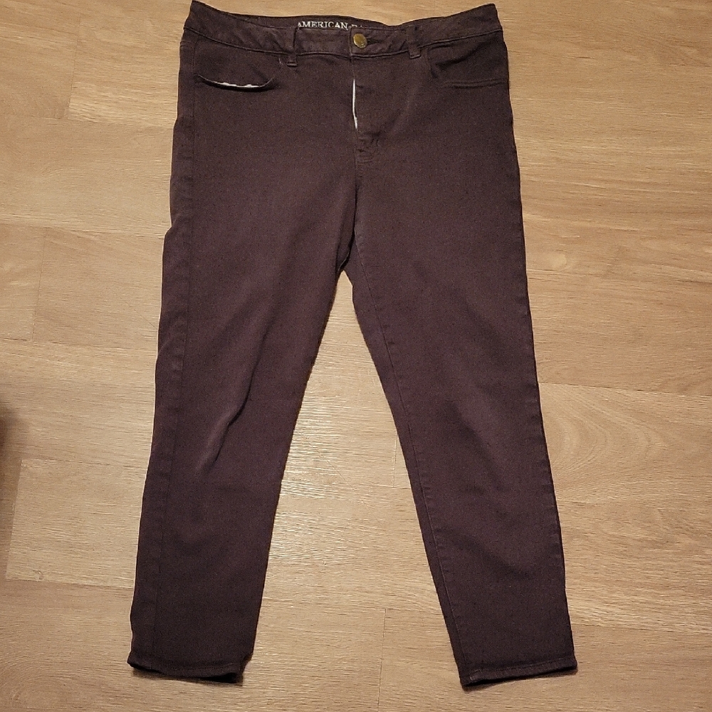 American Eagle Outfitters Women's Dark Brownish Burgundy Cropped Jeans